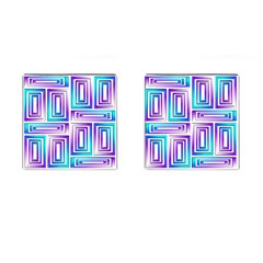 Geometric 3d Metallic Aqua Purple Cufflinks (Square)