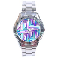 Geometric 3d Metallic Aqua Purple Stainless Steel Analogue Watch