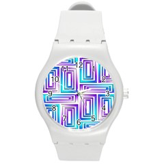 Geometric 3d Metallic Aqua Purple Round Plastic Sport Watch (M)