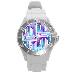 Geometric 3d Metallic Aqua Purple Round Plastic Sport Watch (L)