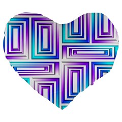 Geometric 3d Metallic Aqua Purple Large 19  Premium Heart Shape Cushions