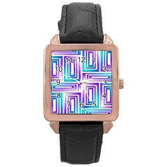 Geometric 3d Metallic Aqua Purple Rose Gold Leather Watch 