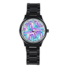 Geometric 3d Metallic Aqua Purple Stainless Steel Round Watch