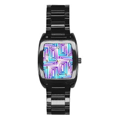 Geometric 3d Metallic Aqua Purple Stainless Steel Barrel Watch