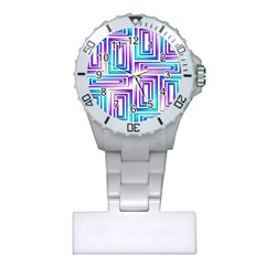 Geometric 3d Metallic Aqua Purple Plastic Nurses Watch