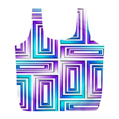 Geometric 3d Metallic Aqua Purple Full Print Recycle Bags (L) 