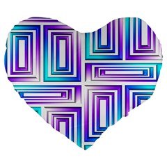 Geometric 3d Metallic Aqua Purple Large 19  Premium Flano Heart Shape Cushions