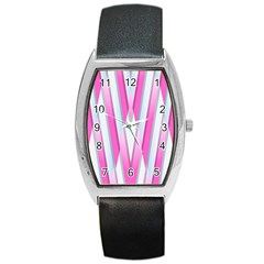 Geometric 3d Design Pattern Pink Barrel Style Metal Watch by Nexatart