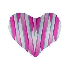 Geometric 3d Design Pattern Pink Standard 16  Premium Heart Shape Cushions by Nexatart