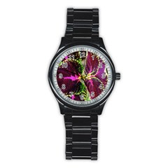 Plant Purple Green Leaves Garden Stainless Steel Round Watch