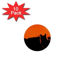 Sunset Cat Shadows Silhouettes 1  Mini Buttons (10 Pack)  by Nexatart