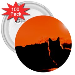 Sunset Cat Shadows Silhouettes 3  Buttons (100 Pack)  by Nexatart