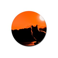 Sunset Cat Shadows Silhouettes Magnet 3  (round) by Nexatart