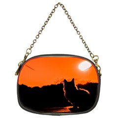 Sunset Cat Shadows Silhouettes Chain Purses (two Sides)  by Nexatart