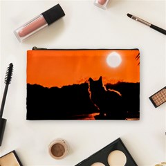 Sunset Cat Shadows Silhouettes Cosmetic Bag (medium)  by Nexatart