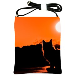 Sunset Cat Shadows Silhouettes Shoulder Sling Bags by Nexatart