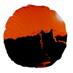 Sunset Cat Shadows Silhouettes Large 18  Premium Round Cushions by Nexatart