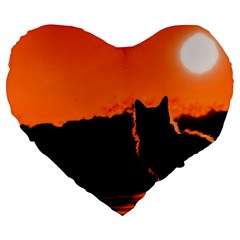 Sunset Cat Shadows Silhouettes Large 19  Premium Heart Shape Cushions by Nexatart