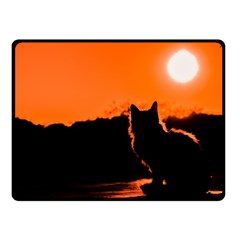 Sunset Cat Shadows Silhouettes Double Sided Fleece Blanket (small) 