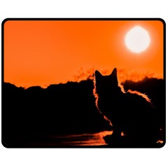 Sunset Cat Shadows Silhouettes Double Sided Fleece Blanket (medium)  by Nexatart