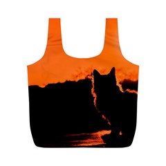 Sunset Cat Shadows Silhouettes Full Print Recycle Bags (m)  by Nexatart