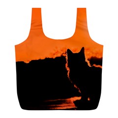 Sunset Cat Shadows Silhouettes Full Print Recycle Bags (l)  by Nexatart