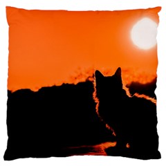 Sunset Cat Shadows Silhouettes Large Flano Cushion Case (two Sides) by Nexatart