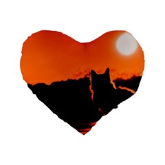 Sunset Cat Shadows Silhouettes Standard 16  Premium Flano Heart Shape Cushions by Nexatart