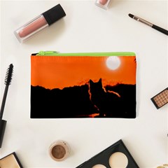 Sunset Cat Shadows Silhouettes Cosmetic Bag (xs) by Nexatart