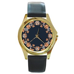 Floral Vintage Royal Frame Pattern Round Gold Metal Watch by Nexatart