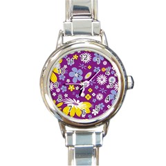 Floral Flowers Round Italian Charm Watch by Nexatart