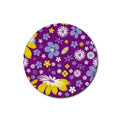 Floral Flowers Rubber Round Coaster (4 Pack) 