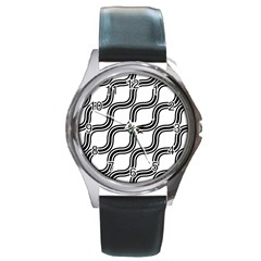 Diagonal Pattern Background Black And White Round Metal Watch