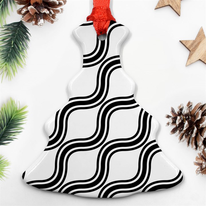 Diagonal Pattern Background Black And White Christmas Tree Ornament (Two Sides)