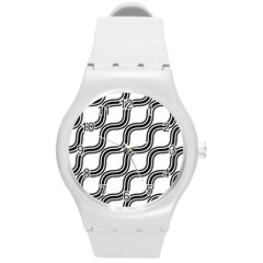 Diagonal Pattern Background Black And White Round Plastic Sport Watch (M)