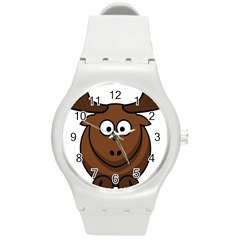 Elk Clip Art Reindeer Raindeer Elk Christmas Xmas Round Plastic Sport Watch (m) by Sapixe