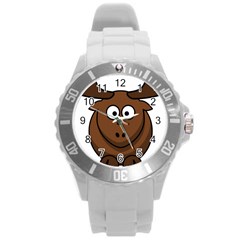 Elk Clip Art Reindeer Raindeer Elk Christmas Xmas Round Plastic Sport Watch (l) by Sapixe