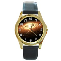 Erupting Star Round Gold Metal Watch by Sapixe