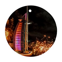 Dubai Burj Al Arab Hotels New Years Eve Celebration Fireworks Ornament (round) by Sapixe