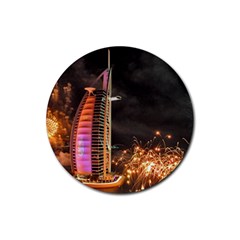 Dubai Burj Al Arab Hotels New Years Eve Celebration Fireworks Rubber Coaster (round)  by Sapixe