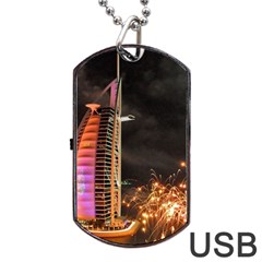 Dubai Burj Al Arab Hotels New Years Eve Celebration Fireworks Dog Tag Usb Flash (one Side) by Sapixe