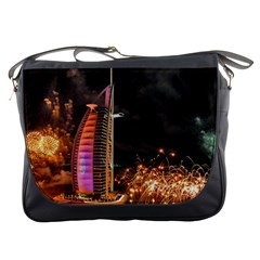 Dubai Burj Al Arab Hotels New Years Eve Celebration Fireworks Messenger Bags by Sapixe