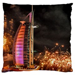 Dubai Burj Al Arab Hotels New Years Eve Celebration Fireworks Large Cushion Case (one Side) by Sapixe