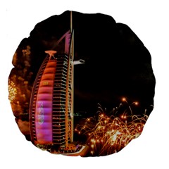 Dubai Burj Al Arab Hotels New Years Eve Celebration Fireworks Large 18  Premium Round Cushions by Sapixe