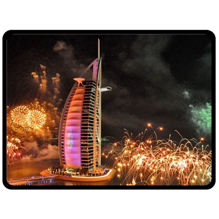 Dubai Burj Al Arab Hotels New Years Eve Celebration Fireworks Double Sided Fleece Blanket (Large) 