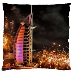 Dubai Burj Al Arab Hotels New Years Eve Celebration Fireworks Large Flano Cushion Case (one Side) by Sapixe