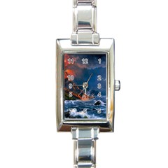 Eruption Of Volcano Sea Full Moon Fantasy Art Rectangle Italian Charm Watch by Sapixe