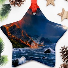 Eruption Of Volcano Sea Full Moon Fantasy Art Ornament (star) by Sapixe