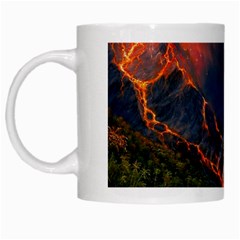 Eruption Of Volcano Sea Full Moon Fantasy Art White Mugs by Sapixe