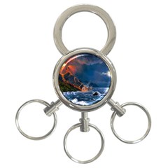 Eruption Of Volcano Sea Full Moon Fantasy Art 3-ring Key Chains by Sapixe